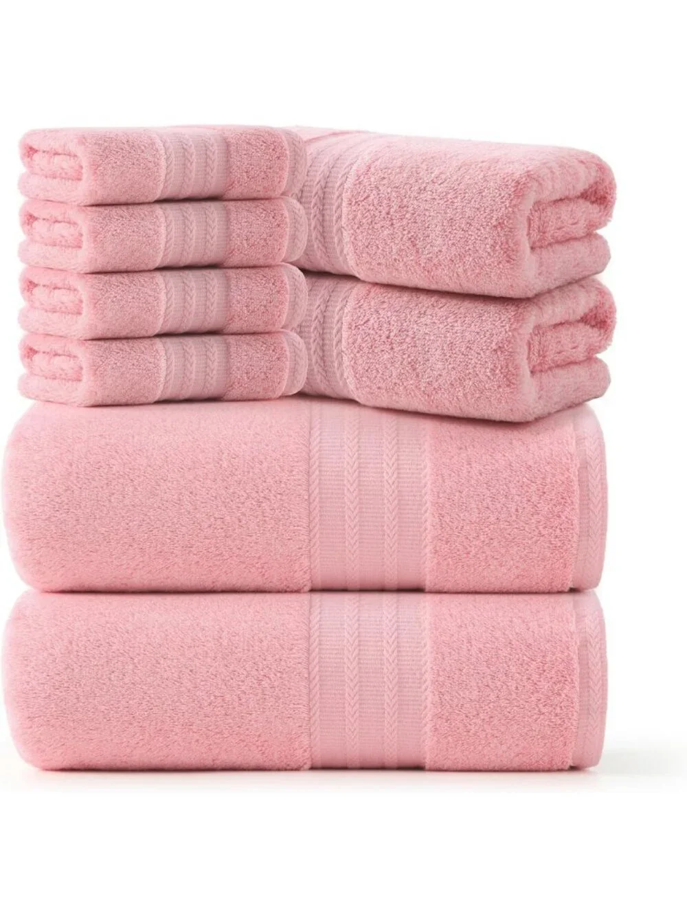 Luxury Pink Towel Set of 8 - 100% Cotton, Highly Absorbent Bath Towels for
